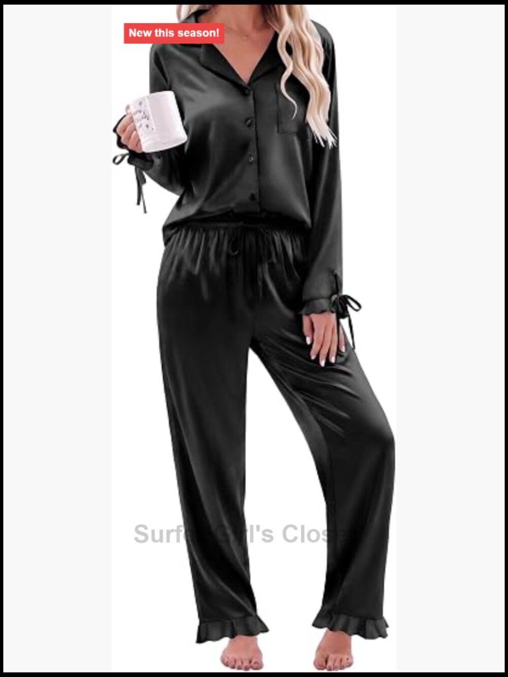 Satin Pajama Set Long Sleeve Button Down Silky Sleepwear